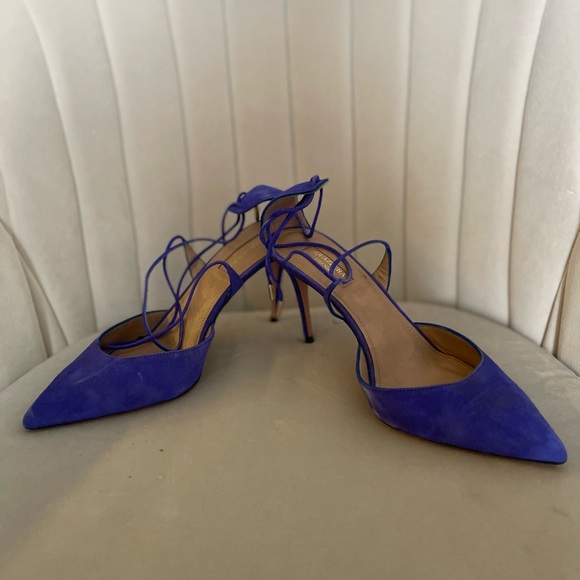 Aquazzura Shoes - Aquazzura Matilde Crisscross Pumps Blue Suede